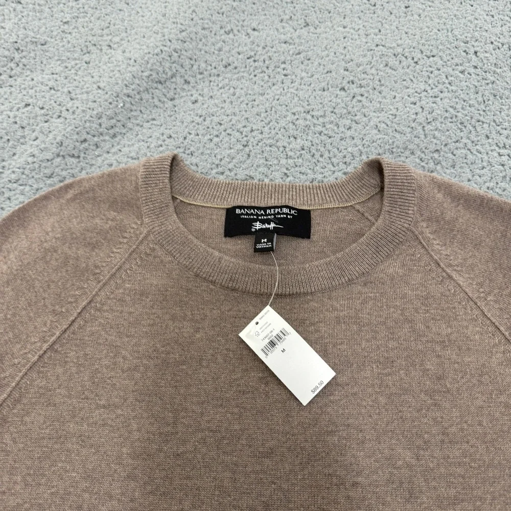 Banana Republic Sweater Mens Medium Italian Merino Wool Crewneck Taupe Brown